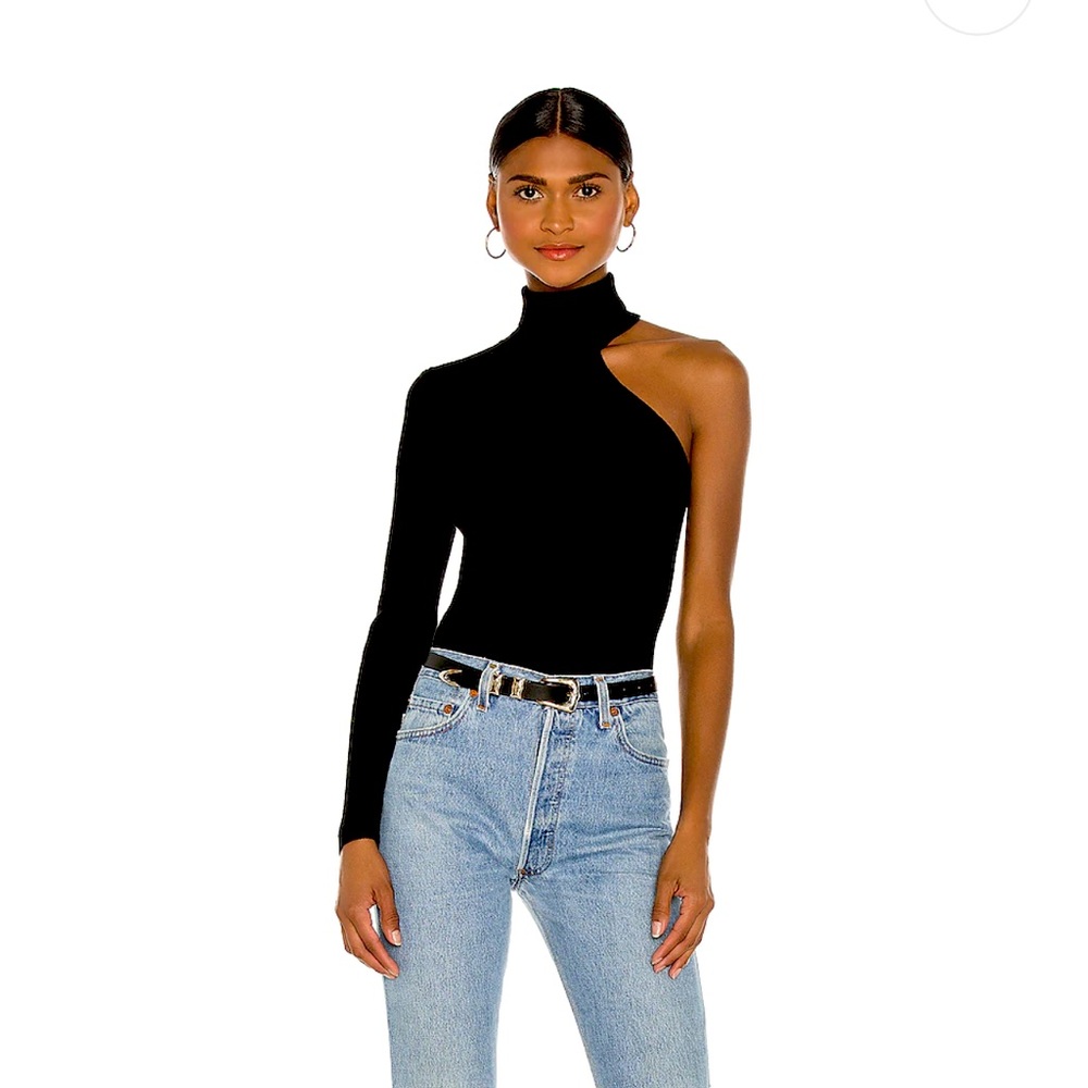 Asymmetric Sleeve Knit Top in Black